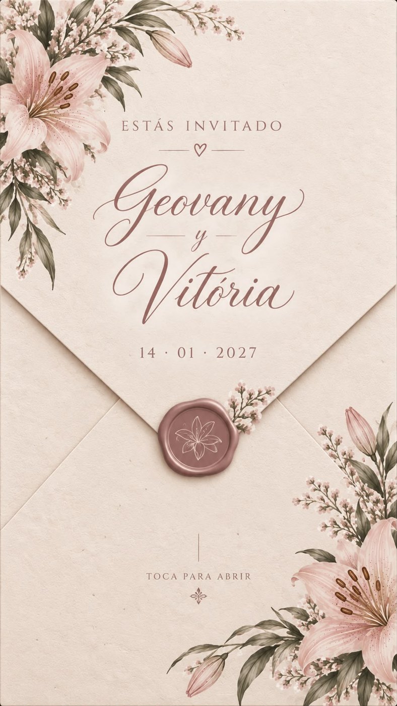 Estás invitado · Geovany y Vitória · 14.01.2027 · Toca para abrir